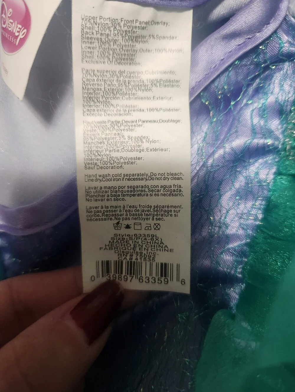 Disney Ariel Princess Dress Up Dress Multi Color Size Small